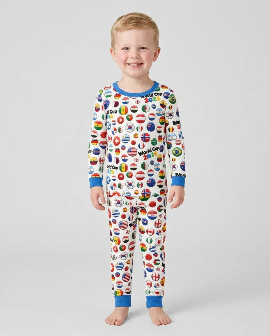 Soccer Cup All Country Balls Bamboo Two Piece Long Sleeve Pajama Set