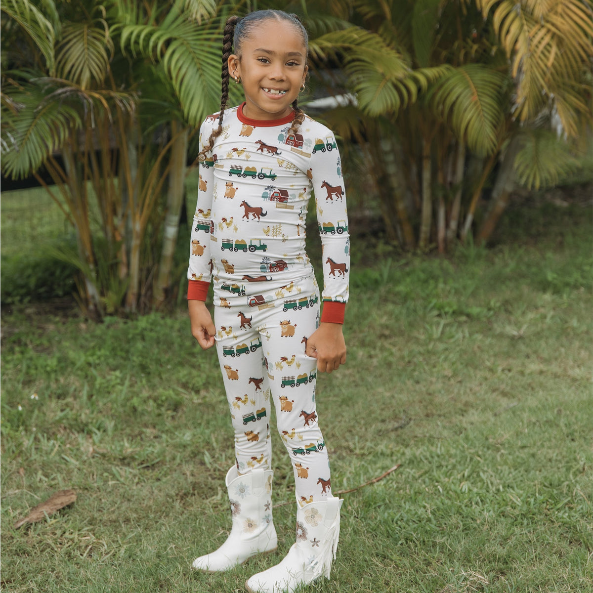 On the Farm Bamboo Long Sleeve Kids Pajama Pants Set