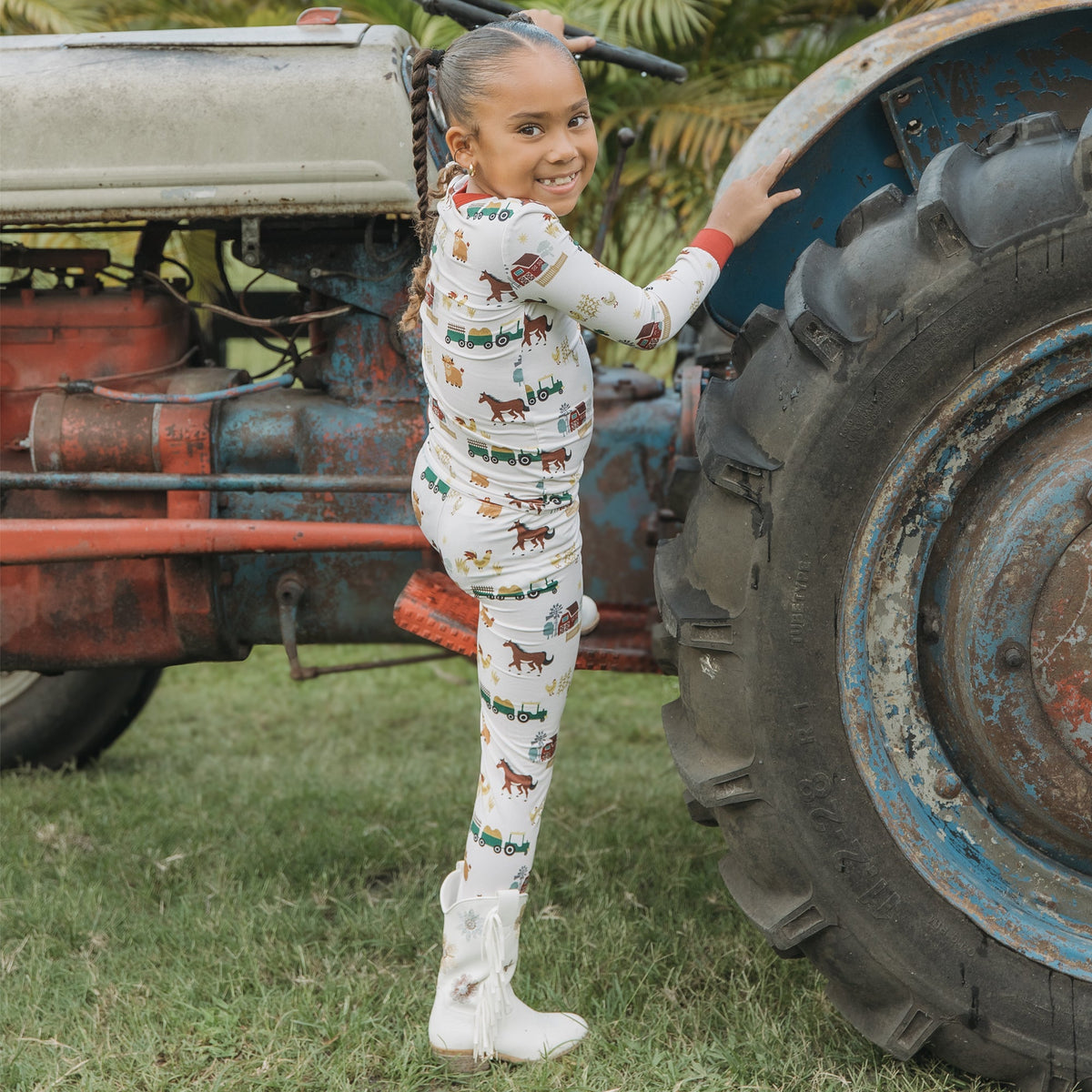 On the Farm Bamboo Long Sleeve Kids Pajama Pants Set