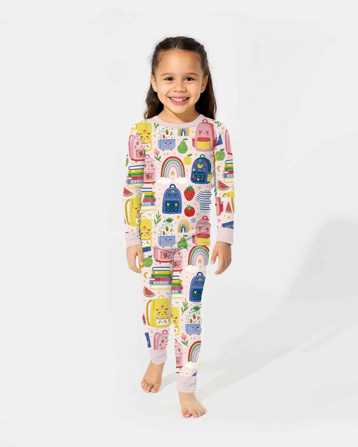 Sweet Rainbow School Adventure Bamboo Two Piece Long Sleeve Pajama Set