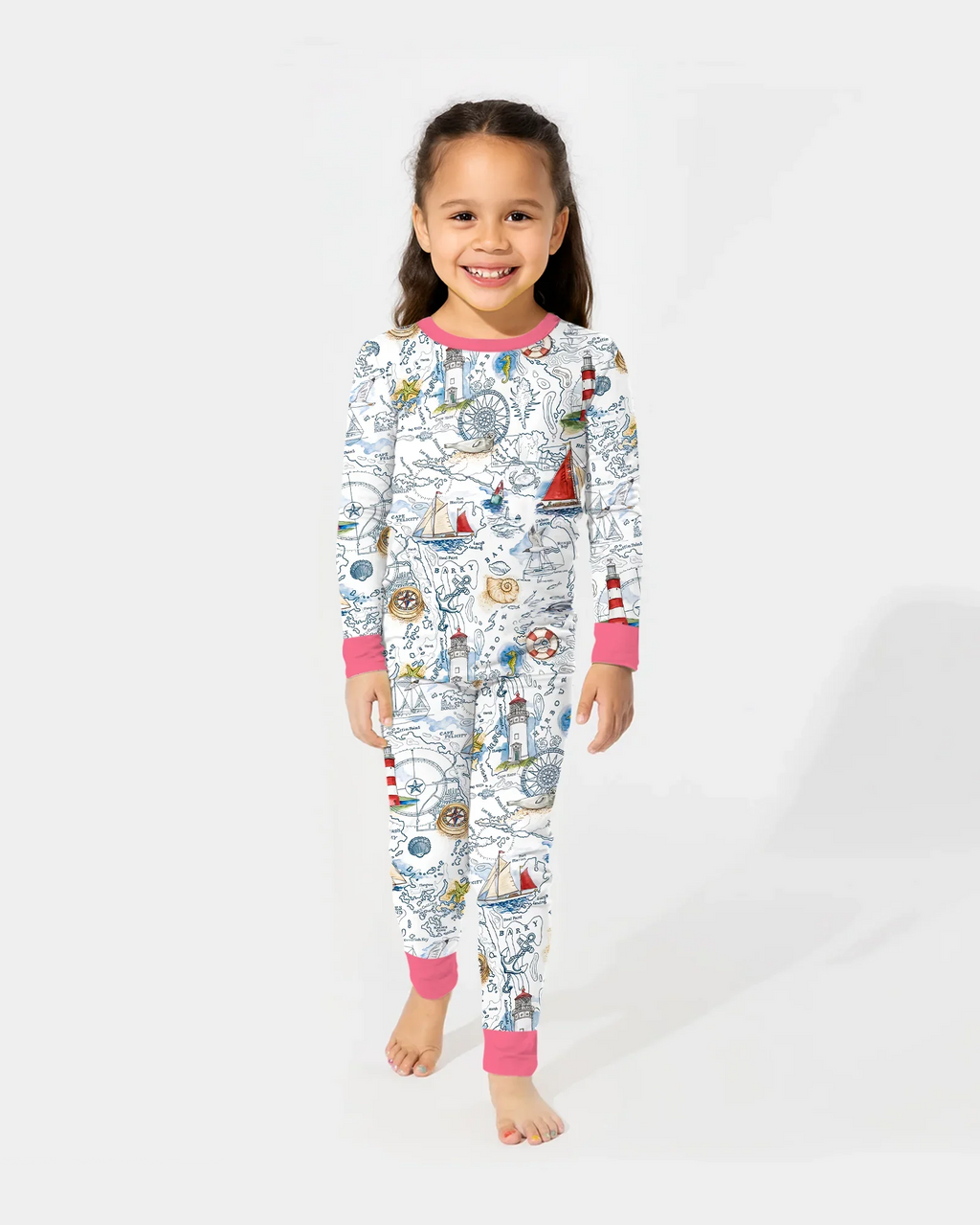 Seaside Adventure Map Bamboo Two Piece Long Sleeve Pajama Set