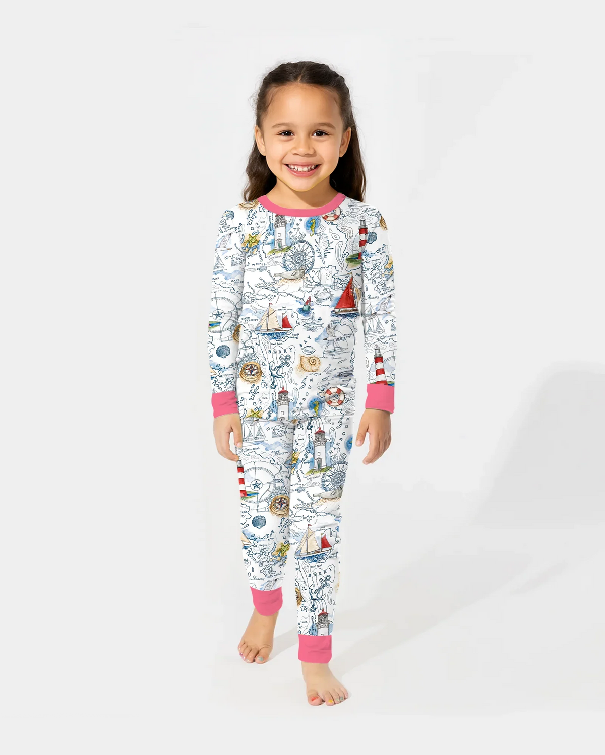 Seaside Adventure Map Bamboo Two Piece Long Sleeve Pajama Set