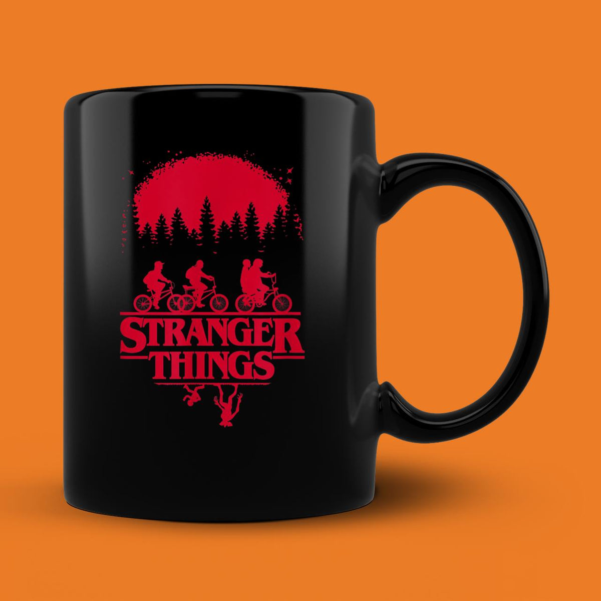 Stranger Things Group Shot Bike Ride Upside Down Silhouette Mug