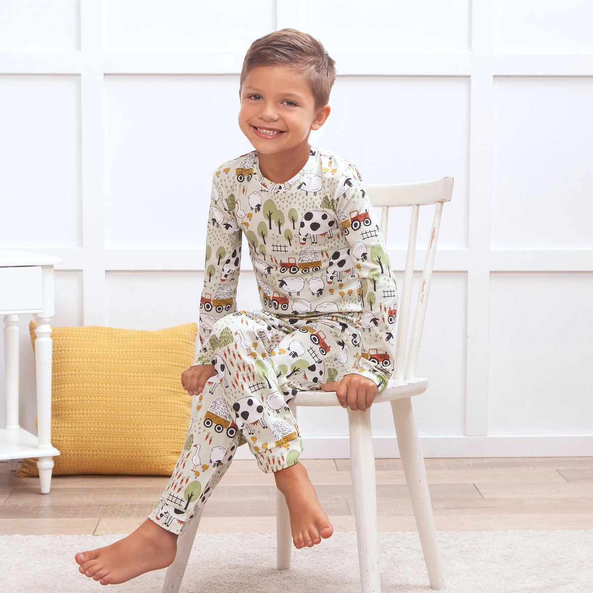 Boy's Farmyard Bamboo Pajama Set 10-12Y