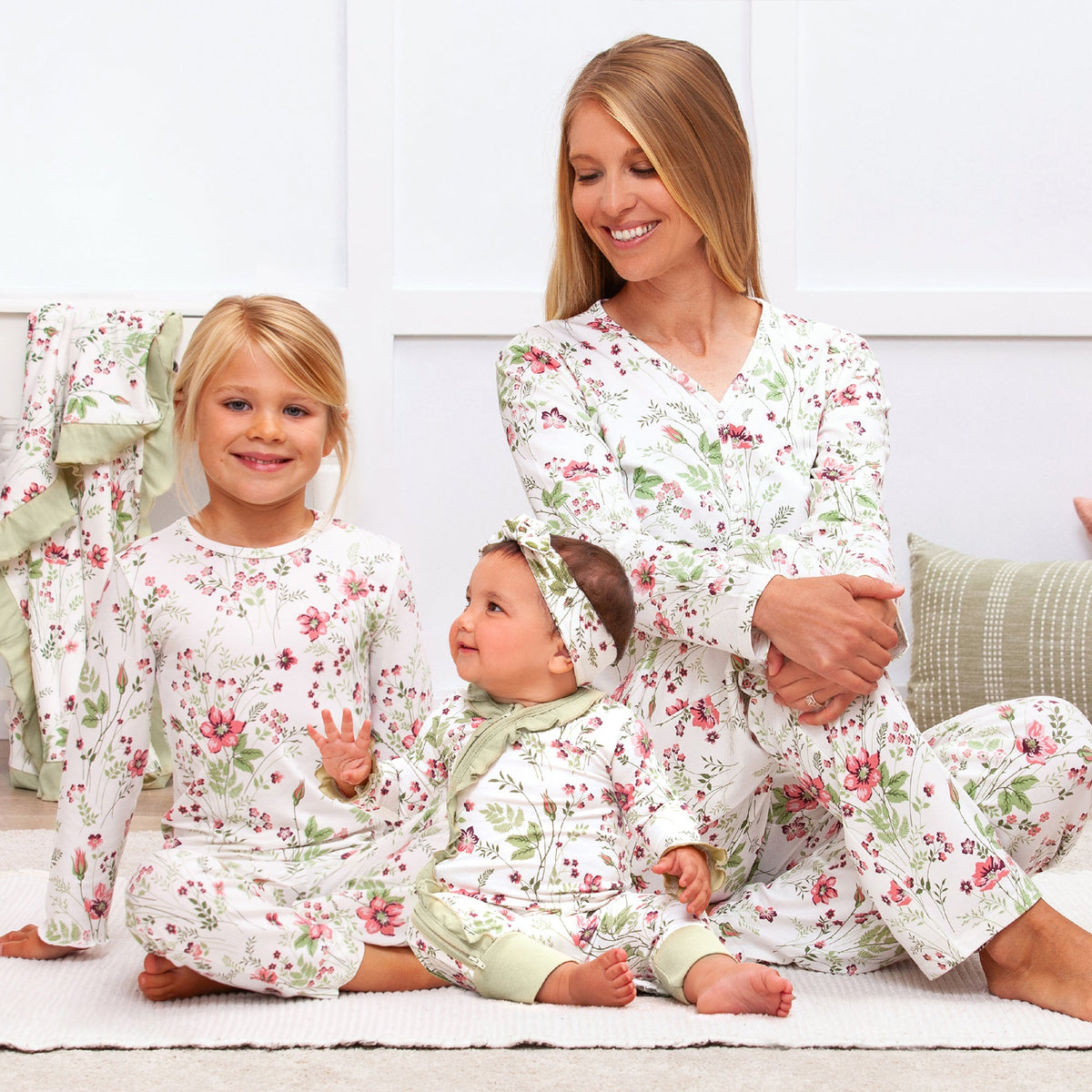 Pretty Petals Girl's Bamboo Pajama Set - Mommy and Me