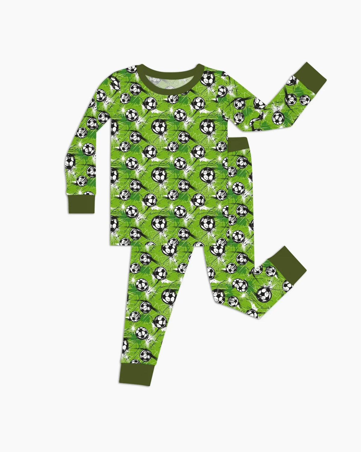 Green Soccer Energy Bamboo Two Piece Long Sleeve Pajama Set
