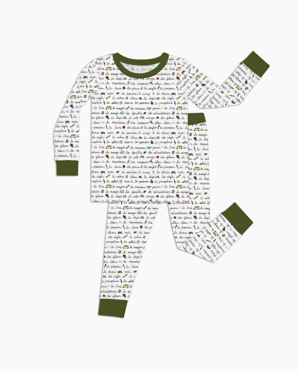 French Classroom Notes Bamboo Two Piece Long Sleeve Pajama Set