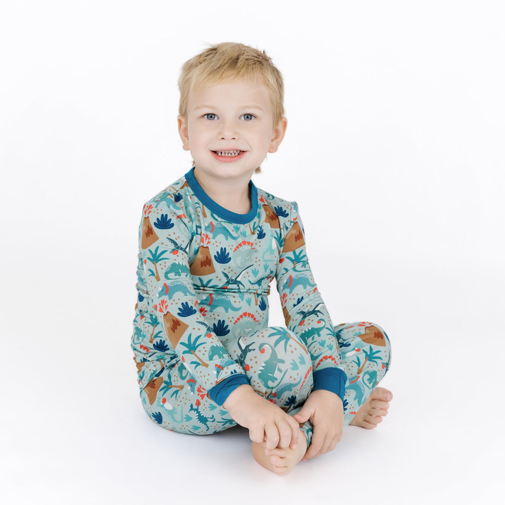 Lovasaurus Valentine's Day Dinosaurs Two-Piece Bamboo Long Sleeve Kids Pajama Pants Set